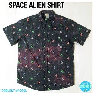 Alien Galaxy Shirt Mens Large Purple Universe Button Up All Over Print Spencers